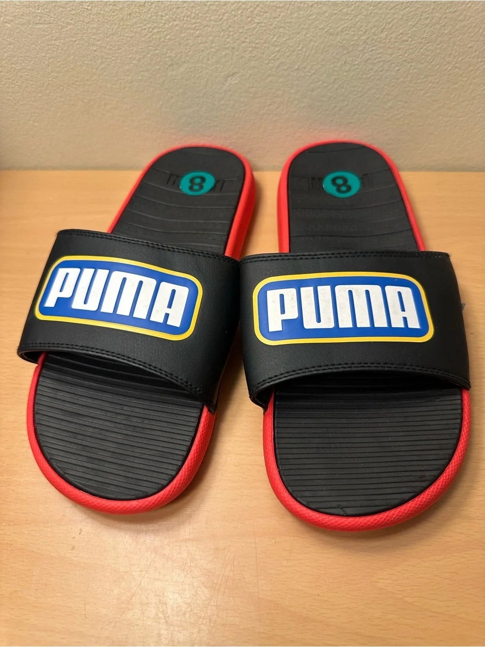 Puma Cool Cat Alumni Men's Black/Red/Blue/Yellow Slides Size 8